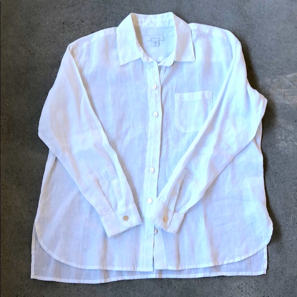 J.Jill white linen long sleeve button up